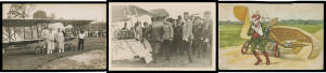 Picture Postcards - AVIATION: Mostly British group with real photo types 1912 Daily Mail "Mr BC Hucks on his 70hp Bleriot", c.1921 of very stylish Aviators & Their Biplane with a Crowd Behind, Topical Postcard Co "Handley Page Monoplane" & 1929 "The Schne