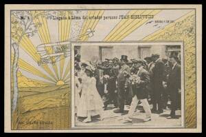 Picture Postcards - AVIATION: Peru 1911 Sanmarti y Ca commemorative aviation card "Llegada a Lima del aviador peruano JUAN BIELOVUCIC/ENERO 8 DE 1911", vertical fold that has caused minor splitting on the face but it's not easy to see, unused. Rare. [Desp