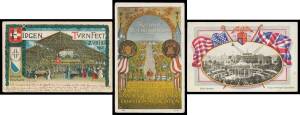 Picture Postcards - EXHIBITIONS - NON-PHILATELIC: Mounted group with good representation from 1897 Columbian, 1900 Paris & 1908 Franco-British plus many smaller or less well-known exhibitions including 1897 Hamburg, 1902 Dusseldorf, 1903 Zurich, 1906 Mila