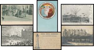 Picture Postcards - EXHIBITIONS - NON-PHILATELIC: Useful selection from Great Britain with 1891 Royal Naval Exhibition with special postmark (faults but the Lighthouse side is quite presentable), 1904 Earls Court x10 including "Sir Hiram Maxim's Captive A