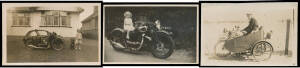 Picture Postcards - MOTORCYCLES: British group of real photo types comprising New Hudson "GX9819" x6 (three with children on the bike), Triumph "ALL364" with Sidecar x4 (one with child on the bike), two others with unidentified brands (one with sidecar on