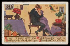 Picture Postcards - ROMANCE: Box of British American & European cards mostly of courting couples but some more interesting subjects & many beautiful items. Noted lots of Bamforths including sets & numerous tasteful Reinthal & Newman types, also many humor
