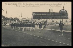 Picture Postcards - SPORT: 1924 France VIII Olympiade "Le d&Atilde;&fnof;&AElig;&rsquo;&copy;fil&Atilde;&fnof;&AElig;&rsquo;&copy; des athl&Atilde;&fnof;&AElig;&rsquo;&uml;tes (Australie).../The defiling of the athletes (Australia)", unused. A rare card, with a fabulous caption!