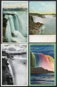 Picture Postcards - WATERFALLS: Collection of Niagara Falls cards, mostly American but some Canadian cards noted, includes unusual views, bizarre "illuminated" cards, the aero-cable, trolley cars, "Maid of the Mist", barrel survivors Bobby Leach (1911) & 