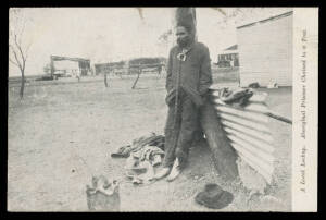 Aborigine Postcards - SUBJECT GROUPS POLICE TRACKERS: Sands & McDougall "Black Trackers Camp, South Aust" (used), unknown publishers "Group of Black Trackers" (four men) & "The Black Trackers" (two men on horseback, missing corner), and Esperanto Series "