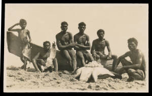 Aborigine Postcards - NORTHERN TERRITORY: Real photo portrait cards including marvellous group shots of a small tribe & of a group of men with their catch of birds turtle & eggs, also "Pine Creek Natives" (2 men with spears, used in 1910), "Native Home NT