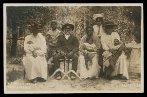 Aborigine Postcards - VICTORIA: 1910 real photo "A Family Group Corranderrk" used at Healesville with message "Some of the patients. I know them". Superb! Ex Shirley Jones: acquired at our auction of 14.12.2015 for $240.