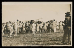 Northern Territory - 1930 (May) series of real photo cards of the British aviatrix Amy Johnson landing at Darwin Airport & with various local dignitaries, pencil notations on the address side, most with corner adhesions on the address side otherwise very 