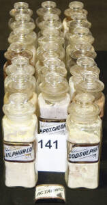 DISPENSING BOTTLES, all identical with labels, 19cm tall, all in good condition & all with stoppers.