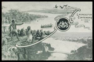 Tasmania - 1906 Commemorations Examiner Launceston Centenary artist card, Tasmanian Tourist Association "Ceremony Clock and Chimes Opening..." and Mt Lyell Mining & Railway Co "Clock & Chimes Souvenir Postcard" (Train), the last with minor blemishes, used