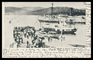 Tasmania - 1906 undivided back "Return of Troops to Hobart" (arriving troopship & large welcoming party on boat & pier), used at 'MARGATE'. Rare Tasmanian Boer War subject.