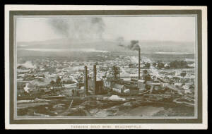 Tasmania - 1908 Franco-British Exhibition cards with imprint 'Designed and Printed by John Vail, Government Printer, Tasmania' comprising "A Tasmanian Timber Mill" (corner fault), "An Apple Trophy", "British and Foreign Woolbuyers...", "Carting Blackwood 