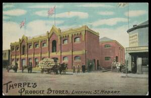 Tasmania - ADVERTISING: Thorpe's Produce Stores (warehouse & horse-drawn wagons), bumped corners, used to Stanley 1909.