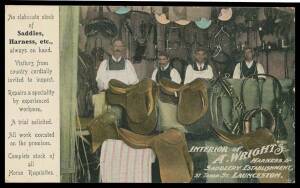 Tasmania - ADVERTISING: A Wright's Harness & Saddlery Establishment (interior with tradesmen & saddles), unused.