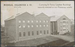 Victoria - 1910 Michaelis Hallenstein & Co "Currying & Fancy Leather Buildings/...", minor bend, used with 1d perfin (damaged).