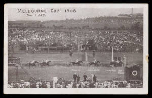 Victoria - HORSE RACING: Flemington Racecourse "Melbourne Cup 1908", minor edge fault at right, used under cover.