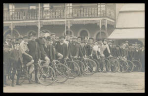 Victoria - GIPPSLAND: 1909 real photo card ('Empire' back) showing Cyclists, used under cover from "Riversleigh, Devon North" with message "... all the men who were in the road race week ago" dated 19.4.09.