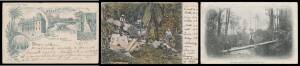 Victoria - YARRA RANGES/YARRA VALLEY: Album of Healesville & Mansfield Districts with some Undivided Backs, mostly beauty spots including many bridges, better subjects including timber-cutting, "Healesville Railway Station", "The Mail Coach blocked on the