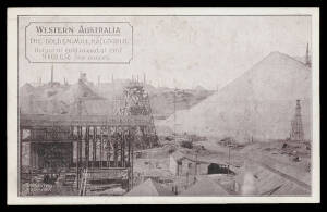 Western Australia - 1908 Franco-British Exhibition cards produced by the WA Government Lithographer all in purple comprising "A New Settlers First Crop", "Orchard at Mt Barker", "The Golden Mile, Kalgoorlie", "...Jarrah Timber...", "Tunnel on Coal Seam...