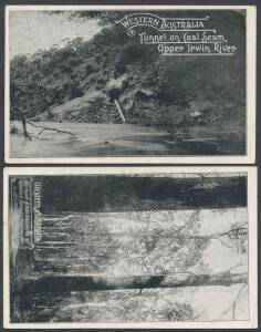 Western Australia - 1908 Franco-British Exhibition cards produced by the WA Government Lithographer comprising "Tunnel on Coal Seam..." in black, "We have 8,000,000 acres of Jarrah Forests..." in black, "Wheat Farm, Wyola" in purple and "Young Horses..." 