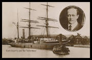 Antarctica - BRITISH: Captain Scott group with real photo "Capt Scott's ship the Terra Nova" with inset portrait, Debenham (Cowes) "Arctic Exploration Ship Discovery" and HG Ponting "Petty Officer Evans" (used under cover), "Lieut Bowers", "Dr Wilson", "O