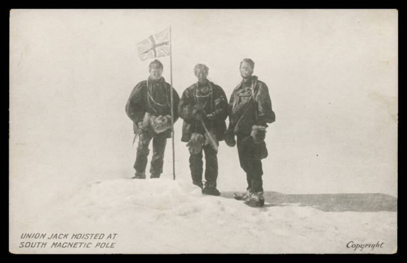 Antarctica - BRITISH: 1907-09 British Antarctic Expedition (Shackleton) "Dr Forbes McKay", "Emperor Penguins", "Joyce, Dogs & Penguins", "Union Jack Hoisted at South Magnetic Pole" (the same photo used for the AAT 1957 5d stamp) & "Winter Quarters/Mt Ereb