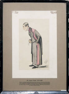 Group of prints (in frames) of hand drawn historical figures relating to the medical & scientific professions, including Charles Darwin and Pierre Curie.
