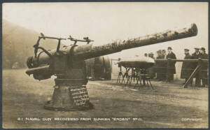 Cocos (Keeling) Islands - c.1915 WHJ Holloway (Ealing) real photo "4.1 Naval Gun Recovered from Sunken Emden" & Liersch & Co (Berlin) real photo "Fregattenkapitan v Muller/...SMS Emden", unused. Superb! (2)