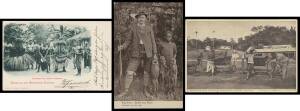 German Colonies - CAMEROON: Attractive group including a map card, Planzungs-Gesellschaft Cocoa Plantation, Huge Warehouses x2 different & Light Railway, native dancers, native military band, Great White Hunter in lederhosen (!) with his bag of three monk