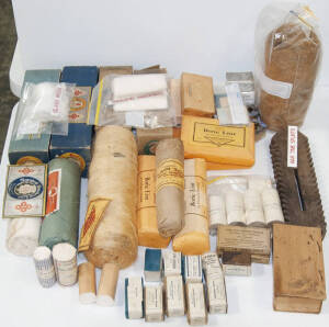 Range including bandages, lint, plaster, war time splints and compressed bandages. Mostly in original packaging.