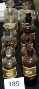 DISPENSING BOTTLES, with labels, various sizes, all in good condition, & all with stoppers.