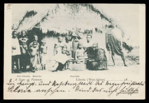 Liberia - Scarce group comprising 1899 chromolitho (stamp removed, with 'ODUMASIE/GOLD COAST' arrival cds), multi-views x4, 1890s "A Scene at Veytown" & "Children of veytown" (both with the stamp removed), two views of Monrovia & real photo of "Broadstree