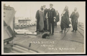 Middle East - KUWAIT: 1921 Royal Visit of the Prince of Wales "Arab Sheiks/aboard/HMS Renown" & handwritten caption on reverse "Arab Chiefs with Capt Hon HP Meade...Kuwait 5-12-21".