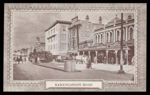 New Zealand - AUCKLAND: c.1920s Whitcombe & Tombs "Auckland Series One" set including "Karangahape Road" & "Queen Street" both with storefronts & trams, "Boys Grammar School", "Ferry Buildings" with ferries at dock, "Grafton Bridge", "Three Lamps, Ponsonb