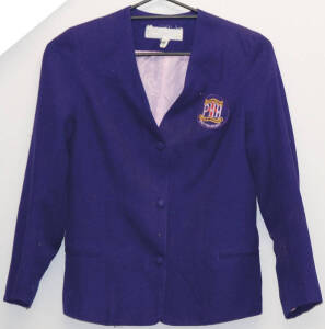 Dark purple heavy formal over-jacket for Prince Henry Hospital with P.H.H. emblem on pocket.