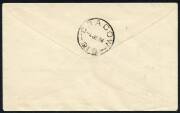 Australian Aerophilately - 2 June 1934 (AAMC.384) Mundubbera - Cracow flown cover, carried on the inaugural service by Aircrafts Pty Ltd. Franking includes a complete and very fine ½d Orange KGV, Small Multi wmk Ash Imprint blk.4 with variety "Break in up - 2