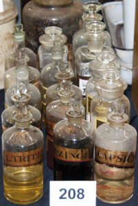 DISPENSING BOTTLES, with labels, various sizes, all in good condition & all with stoppers.