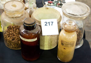 SPECIMEN & APOTHECARY JARS: Large stoneware and glass vessels.