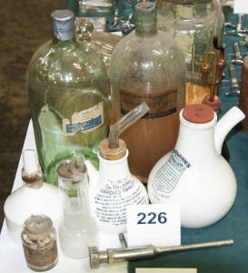 VARIOUS INHALERS & DISTILLING EQUIPMENT: Good condition large glass Jars and stoneware inhalers with makers printed instructions.