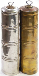 Pair of Sunrise stainless steel heating cylinders with stoppers.