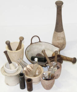 Range of mortars and pestles, plus glass spatulas