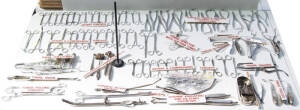 Range of artery forceps, tonsil guillotines and snares, mouth gags, catheters & other surgical equipment.