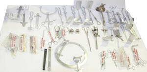 Range of dilators, forceps, syringes, clamps, etc.