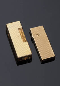 18ct Gold cigarette lighter (19.5 grams gold weight); Dunhill gold plated cigarette light. Some wear. G condition.