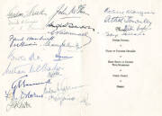 AUSTRALIAN PRIME MINISTERS: 1960 menu "Dinner in honour of Sir George Holland given by The Right Honourable R.G.Menzies", with 23 signatures inside including 5 Prime Ministers - Robert Menzies, Harold Holt, John McEwen, John Gorton & William McMahon; also