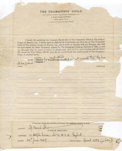 Autographs: GEORGE BERNARD SHAW signed application to the "The Dramatists' Guild"; HENRY ARTHUR JONES (1851-1929) playwright, autograph on letter Nov.12th 1917; SIR ARTHUR WING PINERO (1855-1934) English actor autograph letter with cover. Fair condition