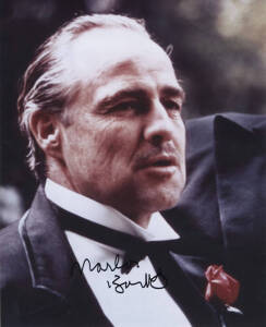 MARLON BRANDO (1924-2004, Academy Award-winning American actor), signed photograph from "The Godfather". With CoA.