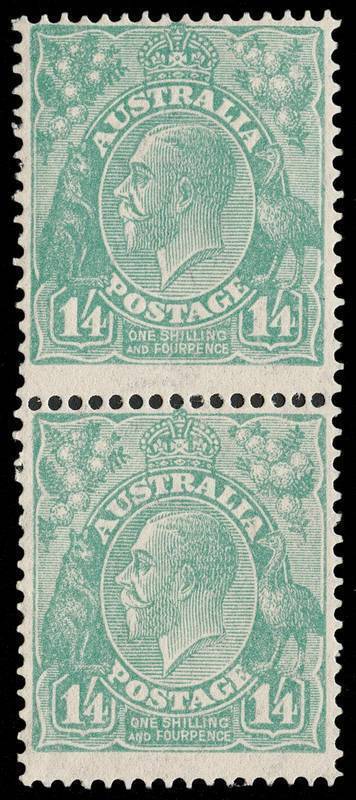 KGV - CofA Watermark - 1/4 Greenish-Blue, fresh vertical pair. MUH. (2). Cat.$750.