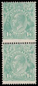 KGV - CofA Watermark - 1/4 Greenish-Blue, fresh vertical pair. MUH. (2). Cat.$750.