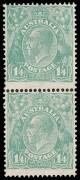 KGV - CofA Watermark - 1/4 Greenish-Blue, fresh vertical pair. MUH. (2). Cat.$750.